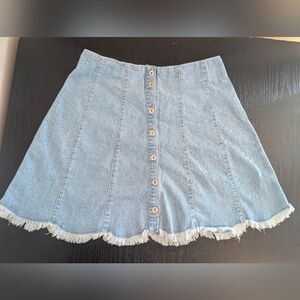 Jealous Tomato Light Wash Denim Button Down Mini Skirt Boho Y2K Casual Chic - L
